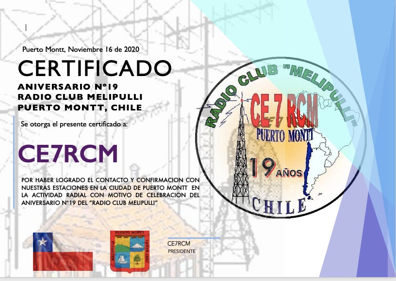 boleto deficiencia Confesión ACTIVIDAD ANIVERSARIO N° 19 CE7RCM RADIO CLUB MELIPULLI – PUERTO MONTT –  Radio Club de Chile