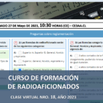 CURSO DE FORMACIÓN DE RADIOAFICIONADOS, CLASE VIRTUAL NRO. 18, AÑO 2023
