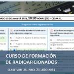 CURSO DE FORMACIÓN DE RADIOAFICIONADOS, CLASE VIRTUAL NRO. 21, AÑO 2023