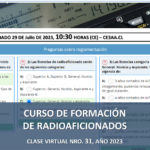 CURSO DE FORMACIÓN DE RADIOAFICIONADOS, CLASE VIRTUAL NRO. 31, AÑO 2023