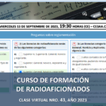 CURSO DE FORMACIÓN DE RADIOAFICIONADOS, CLASE VIRTUAL NRO. 43, AÑO 2023